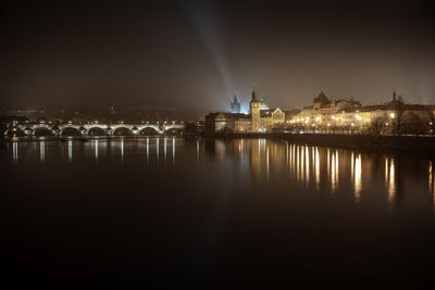 Illuminated buildings in city at night