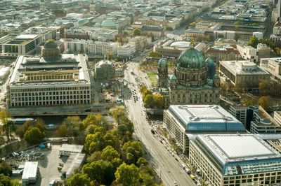 High angle view of buildings in city