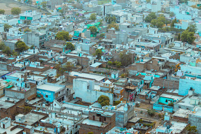 High angle view of buildings in city