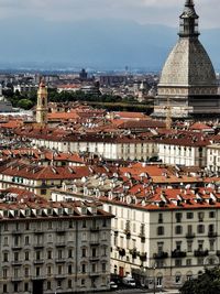 High angle view of buildings in city