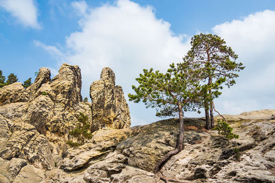 Rock formation on land against sky