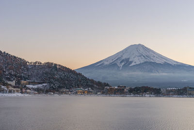 View of snowcapped mountain against clear sky