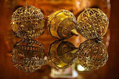 Close-up of decorations on table