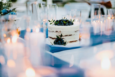 Close-up of dessert in glass on table