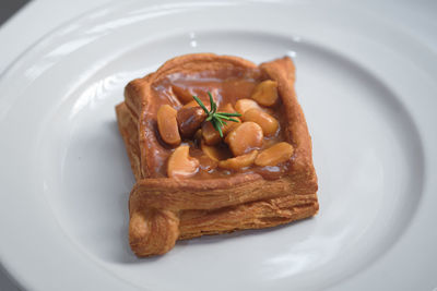 High angle view of breakfast served in plate