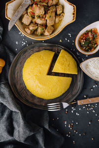 High angle view of food on table