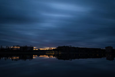 Scenic view of lake against sky at sunset