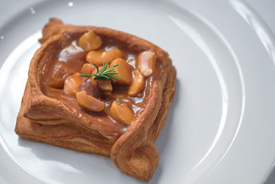 High angle view of dessert in plate