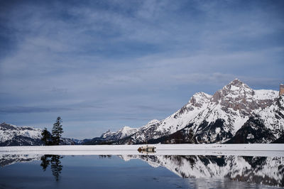 Scenic view of snowcapped mountains against sky