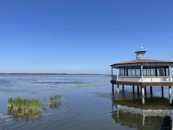 Scenic view of sea against clear blue sky