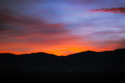 Scenic view of silhouette mountains against sky during sunset