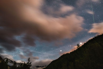 Scenic view of silhouette mountains against sky at night