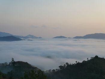 Scenic view of mountains against sky during sunset