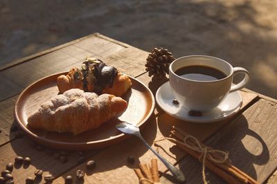 High angle view of coffee on table