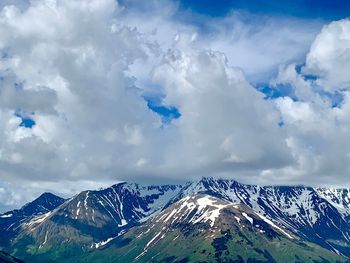 Scenic view of snowcapped mountains against sky