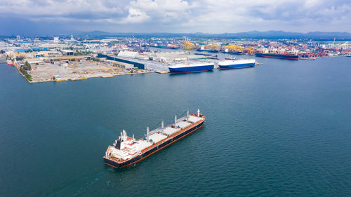 High angle view of shipping oil and gas on the sea