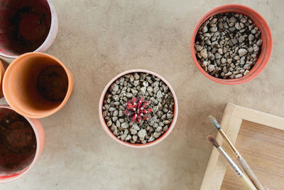 High angle view of food on table