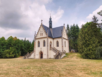 Church on field against sky