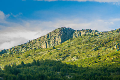 Scenic view of mountains against cloudy sky