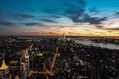 Aerial view of city at night