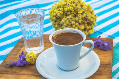 Close-up of coffee served on table