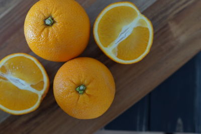 High angle view of oranges on table
