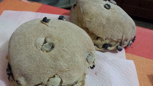 High angle view of bread on table