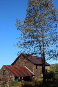 Low angle view of building against clear blue sky