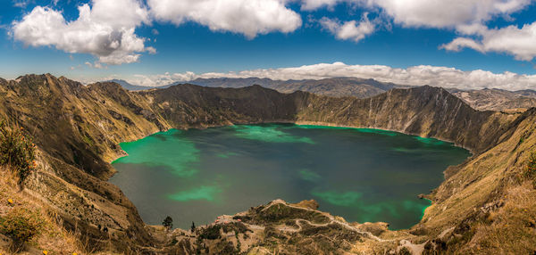 Panoramic view of lake and mountains against sky