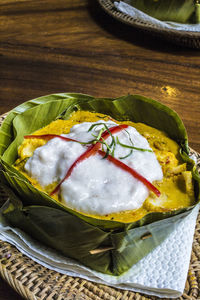 High angle view of breakfast on table