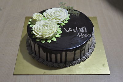 High angle view of cake on table