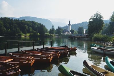 Boats in calm lake