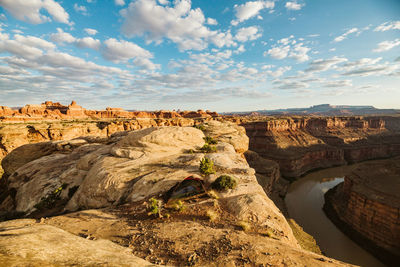 Morning light at campsite at the edge of the green river canyon