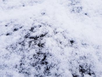 High angle view of snowflakes on snow