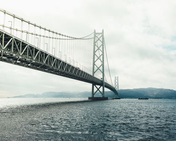 Low angle view of suspension bridge against sky