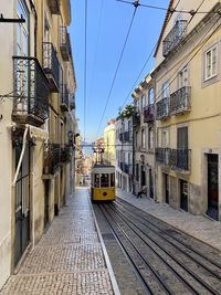 Railroad tracks amidst buildings in city