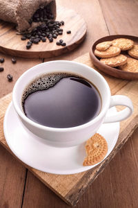 High angle view of coffee on table