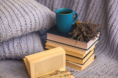 Close-up of coffee cup on table