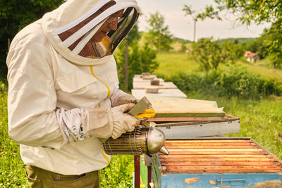 Man working on field