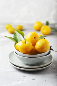 Close-up of fruits in bowl on table