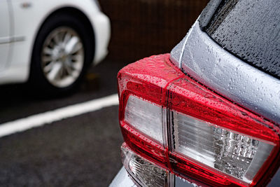 Close-up of wet car