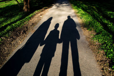 Shadow of parents with son on road