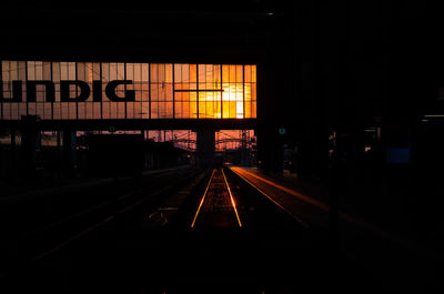 Railroad tracks on railroad station platform