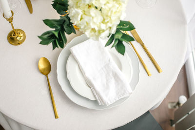 High angle view of food in plate on table