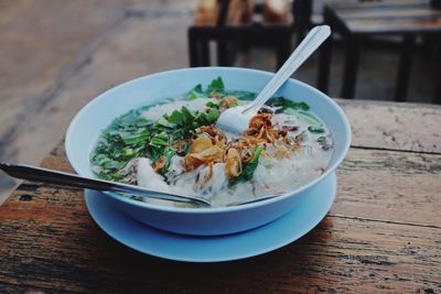 Close-up of food in bowl on table