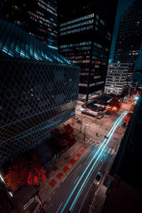 High angle view long exposure of illuminated city at night