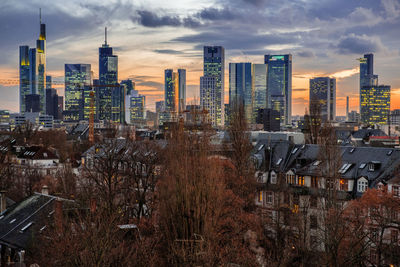 High angle view of buildings in city