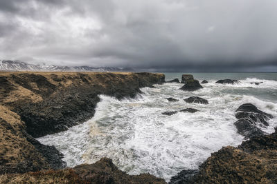 Scenic view of sea against cloudy sky