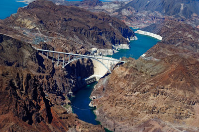 High angle view of rock formations in water