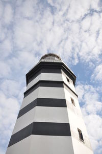 Low angle view of modern building against cloudy sky